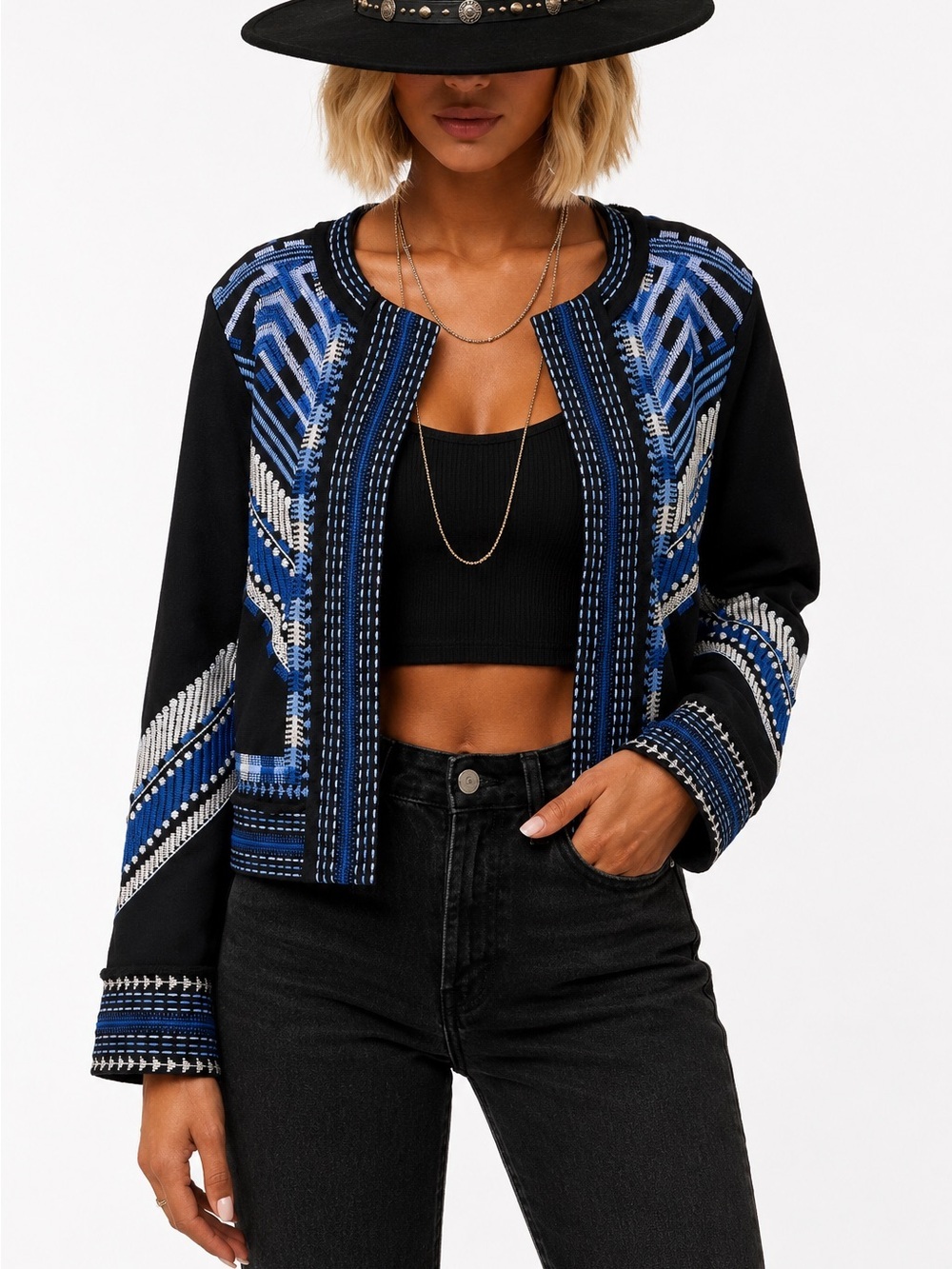 Johnny Was French Terry Mixed Media Embroidered Oliver Jacket Cardigan Med NEW